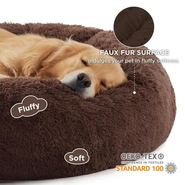 Alt view image 2 of 6 - Calming XL Dog Bed Donut Washable Extra Large Pet Bed,45ins Coffee | Fluffy Faux Fur Round Cuddler,Machine Washable,Anti-Slip Bottom,Anti-Anxiety,Deep Sleeping for Pets Up to 120 Lbs