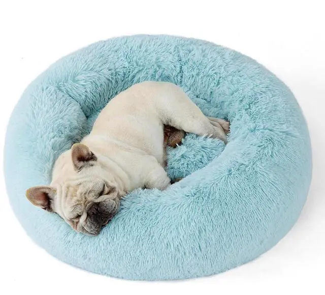 Main image of Calming Dog Bed Medium Size Dog Donut Washable Pet Bed,30ins | Fluffy Faux Fur Round Cuddler,Machine Washable,Anti-Slip Bottom,Anti-Anxiety,Deep Sleeping for Pets Up to 45 Lbs,Aqua Blue