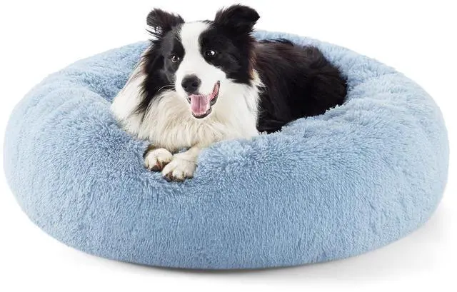 Main image of Calming Dog Beds Large Sized Dog Donut Washable Pet Bed,36ins | Fluffy Faux Fur Round Cuddler,with Removable Washable Cover,Anti-Slip Bottom,Anti-Anxiety,for Pets Up to 80 Lbs,Light Blue