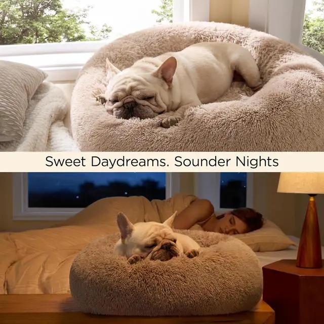 Alt view image 4 of 7 - Calming Small Medium Dog Bed Donut Washable Puppy Bed,27ins Camel | Oprah Daily Award,Fluffy Faux Fur Round Cuddler,Anti-Slip Bottom,Anti-Anxiety,Deep Sleeping for Pets Up to 35 Lbs