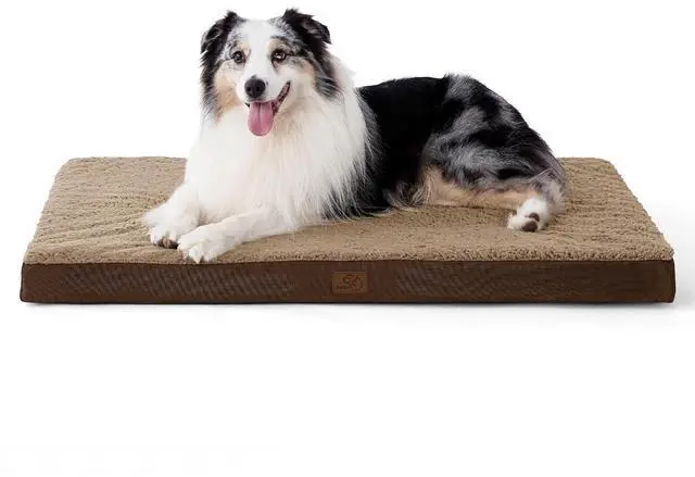 Main image of XL Dog Bed for Crate, Pet Bed with Washable Cover, 41x29 Inch Brown | Orthopedic Egg Crate Foam, Flat Rectangle Sherpa Mat, Non-Slip Bottom, Comfy Removable Cover, For Extra Large Pets 70 lbs