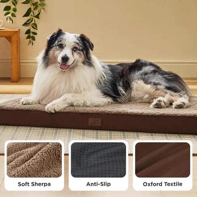 Alt view image 4 of 7 - XL Dog Bed for Crate, Pet Bed with Washable Cover, 41x29 Inch Brown | Orthopedic Egg Crate Foam, Flat Rectangle Sherpa Mat, Non-Slip Bottom, Comfy Removable Cover, For Extra Large Pets 70 lbs