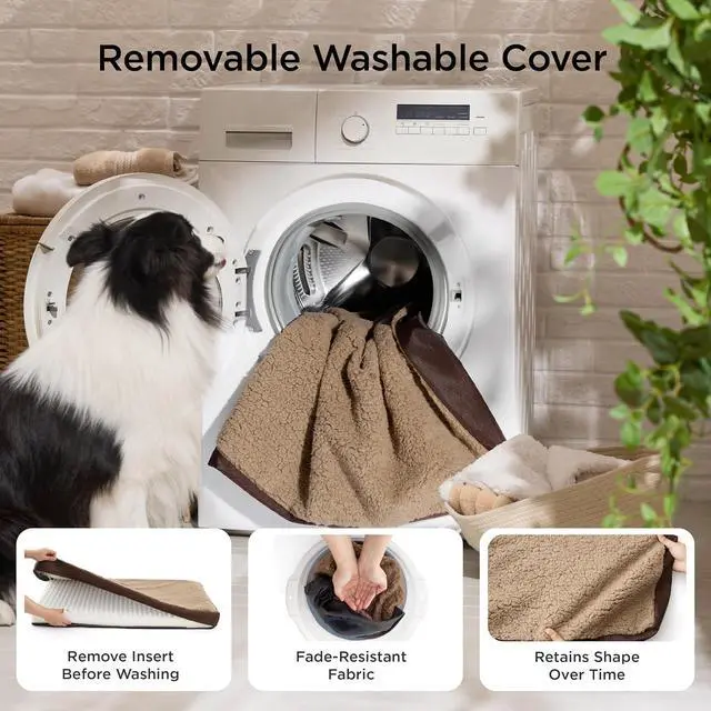 Alt view image 5 of 7 - XXL Dog Bed, Giant Pet Bed with Washable Cover, 53x36 Inch Brown | Orthopedic Egg Crate Foam, Flat Rectangle Sherpa Mat, Non-Slip Bottom, Comfy Removable Washable Cover, For Pets Up to 100 lbs