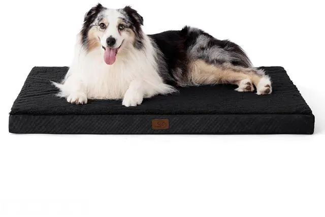 Main image of XL Dog Bed for Crate, Pet Bed with Washable Cover, 41x29 Inch Black | Orthopedic Egg Crate Foam, Flat Rectangle Sherpa Mat, Non-Slip Bottom, Comfy Removable Cover, For Extra Large Pets 70 lbs