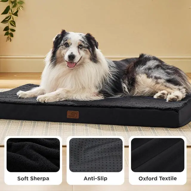 Alt view image 4 of 7 - XL Dog Bed for Crate, Pet Bed with Washable Cover, 41x29 Inch Black | Orthopedic Egg Crate Foam, Flat Rectangle Sherpa Mat, Non-Slip Bottom, Comfy Removable Cover, For Extra Large Pets 70 lbs
