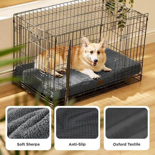 Alt view image 4 of 7 - Washable Dog Crate Bed for Large Size with Comfy Sherpa,35x22 Inch | Orthopedic Egg Crate Foam,Comfort Support Flat Rectangle Pet Mat,Non-Slip Bottom,Removable Cover,For Large Breed Up to 40 lbs