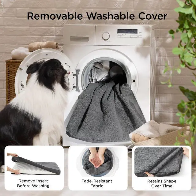 Alt view image 5 of 7 - Washable Dog Crate Bed for Large Size with Comfy Sherpa,35x22 Inch | Orthopedic Egg Crate Foam,Comfort Support Flat Rectangle Pet Mat,Non-Slip Bottom,Removable Cover,For Large Breed Up to 40 lbs