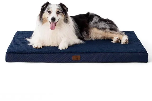 Main image of XL Dog Bed for Crate, Pet Bed with Washable Cover, 41x29 Inch Navy | Orthopedic Egg Crate Foam, Flat Rectangle Sherpa Mat, Non-Slip Bottom, Comfy Removable Cover, For Extra Large Pets 70 lbs