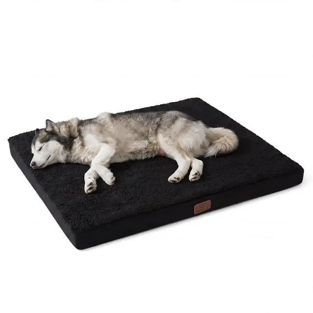 Main image of XXL Dog Bed, Giant Pet Bed with Washable Cover, 53x36 Inch Black | Orthopedic Egg Crate Foam, Flat Rectangle Sherpa Mat, Non-Slip Bottom, Comfy Removable Washable Cover, For Pets Up to 100 lbs
