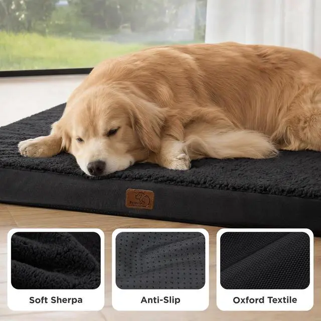 Alt view image 4 of 7 - XXL Dog Bed, Giant Pet Bed with Washable Cover, 53x36 Inch Black | Orthopedic Egg Crate Foam, Flat Rectangle Sherpa Mat, Non-Slip Bottom, Comfy Removable Washable Cover, For Pets Up to 100 lbs