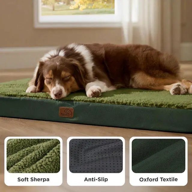 Alt view image 4 of 7 - Washable Dog Beds Large Sized Dog with Comfy Sherpa, 36" Dark Green | Orthopedic Egg Crate Foam,Comfort Support Flat Rectangle Pet Mat,Non-Slip Bottom,Removable Cover,For Large Breed Up to 55 lbs