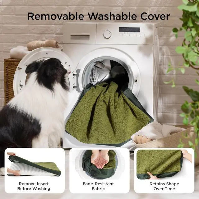 Alt view image 5 of 7 - Washable Dog Beds Large Sized Dog with Comfy Sherpa, 36" Dark Green | Orthopedic Egg Crate Foam,Comfort Support Flat Rectangle Pet Mat,Non-Slip Bottom,Removable Cover,For Large Breed Up to 55 lbs