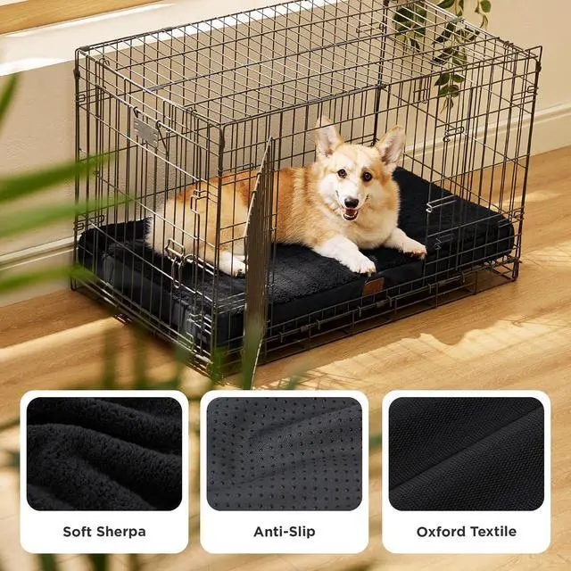 Alt view image 4 of 7 - Washable Dog Crate Bed for Large Size with Comfy Sherpa,35x22 Black | Orthopedic Egg Crate Foam,Comfort Support Flat Rectangle Pet Mat,Non-Slip Bottom,Removable Cover,For Large Breed Up to 40 lbs