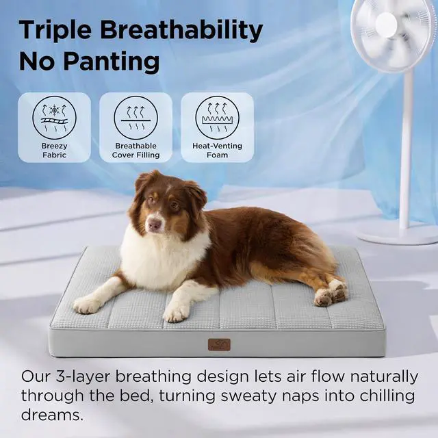 Alt view image 3 of 7 - Cooling Dog Beds Large Sized Dog, Breathable Pet Summer Bed, 36Inch | Orthopedic Egg Crate Foam, Cold Summer Pad Mat, Non-Slip Bottom, Comfy Removable Washable Cover, For Pets Up to 55 lbs