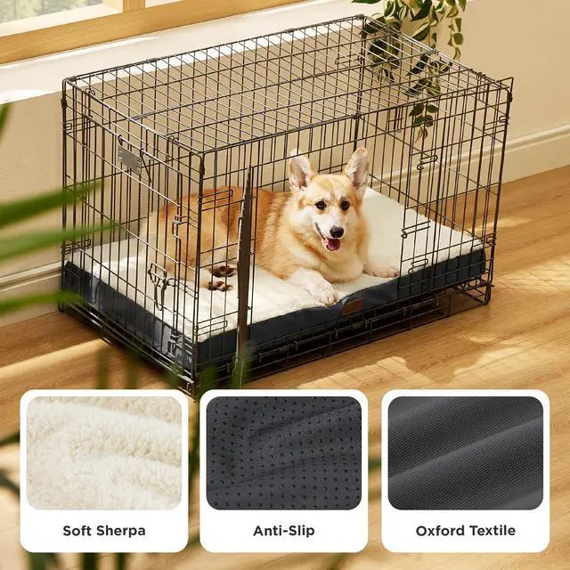 Alt view image 4 of 7 - Washable Dog Crate Bed for Large Size with Comfy Sherpa,35x22 Grey | Orthopedic Egg Crate Foam,Comfort Support Flat Rectangle Pet Mat,Non-Slip Bottom,Removable Cover,For Large Breed Up to 40 lbs