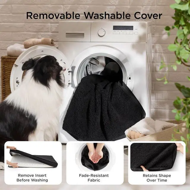 Alt view image 5 of 7 - XXL Dog Bed, Giant Pet Bed with Washable Cover, 53x36 Inch Black | Orthopedic Egg Crate Foam, Flat Rectangle Sherpa Mat, Non-Slip Bottom, Comfy Removable Washable Cover, For Pets Up to 100 lbs