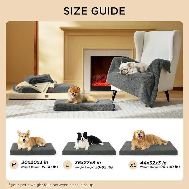 Alt view image 5 of 6 - XL Self Warming Dog Bed, Extra Large with Washable Cover, 44 Inch | Orthopedic Egg Crate Foam, Flat Rectangle Sherpa Mat, Non-Slip Bottom, Comfy Removable Washable Cover, For Pets Up to 80 lbs