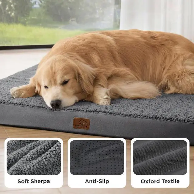 Alt view image 4 of 7 - XL Dog Bed, Extra Large Pet Bed with Comfy Sherpa,44x32in Dark Grey | Orthopedic Egg Crate Foam,Comfort Support Flat Rectangle Pet Mat,Non-Slip Bottom,Removable Cover,For Extra Pet Up to 80 lbs