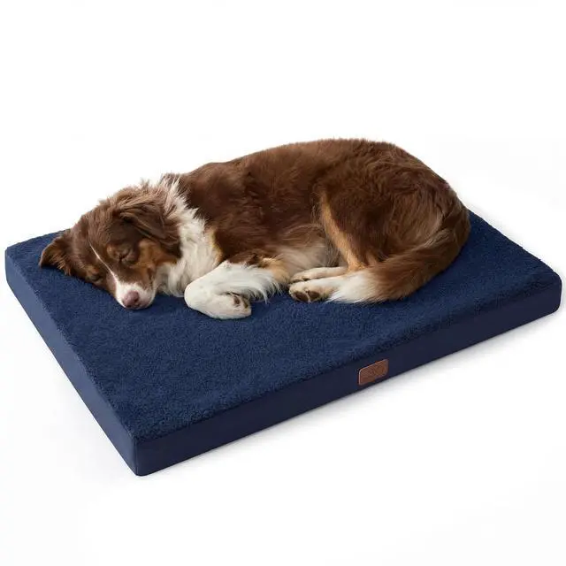 Main image of Washable Dog Beds Large Sized Dog with Comfy Sherpa, 36x27in Navy | Orthopedic Egg Crate Foam,Comfort Support Flat Rectangle Pet Mat,Non-Slip Bottom,Removable Cover,For Large Breed Up to 55 lbs