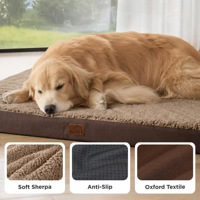 Alt view image 4 of 7 - XXL Dog Bed, Giant Pet Bed with Washable Cover, 53x36 Inch Brown | Orthopedic Egg Crate Foam, Flat Rectangle Sherpa Mat, Non-Slip Bottom, Comfy Removable Washable Cover, For Pets Up to 100 lbs