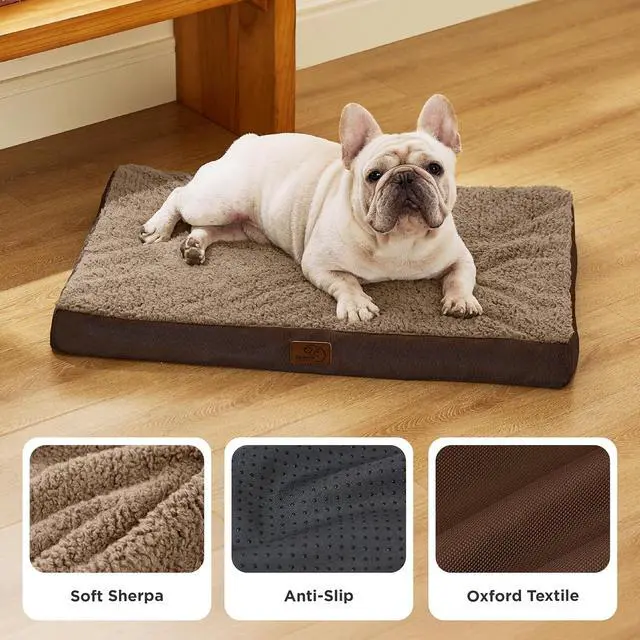 Alt view image 4 of 7 - Washable Dog Bed Medium Size Dog with Comfy Sherpa, 30x20in Brown | Orthopedic Egg Crate Foam,Comfort Support Flat Rectangle Pet Mat,Non-Slip Bottom,Removable Cover,For Medium Pet Up to 30 lbs