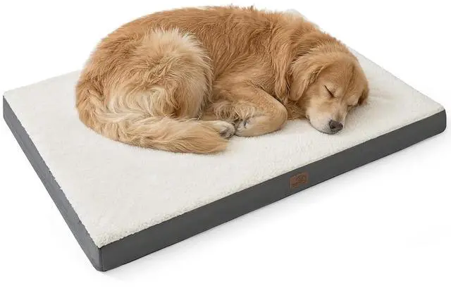Main image of XL Dog Bed, Extra Large Pet Bed with Comfy Sherpa,44x32in Grey | Orthopedic Egg Crate Foam,Comfort Support Flat Rectangle Pet Mat,Non-Slip Bottom,Removable Cover,For Extra Pet Up to 80 lbs