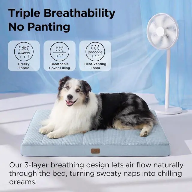 Alt view image 3 of 7 - XL Cooling Dog Bed for Crate, Breathable Pet Summer Bed, 41x29 Inch | Orthopedic Egg Crate Foam, Cold Summer Pad Mat, Non-Slip Bottom, Comfy Removable Washable Cover, For Pets Up to 65 lbs