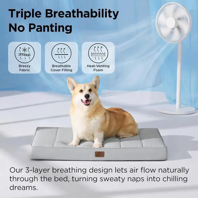 Alt view image 3 of 7 - Cooling Dog Bed for Crate, Large Breathable Pet Summer Bed, 35 Inch | Orthopedic Egg Crate Foam, Cold Summer Pad Mat, Non-Slip Bottom, Comfy Removable Washable Cover, For Pets Up to 40 lbs