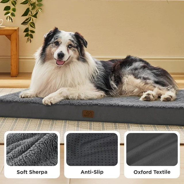 Alt view image 4 of 7 - XL Dog Bed for Crate, Pet Bed with Washable Cover, 41IN Dark Grey | Orthopedic Egg Crate Foam, Flat Rectangle Sherpa Mat, Non-Slip Bottom, Comfy Removable Cover, For Extra Large Pets 70 lbs