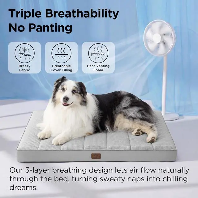 Alt view image 3 of 7 - XL Cooling Dog Bed for Crate, Breathable Pet Summer Bed, 41x29 Inch | Orthopedic Egg Crate Foam, Cold Summer Pad Mat, Non-Slip Bottom, Comfy Removable Washable Cover, For Pets Up to 65 lbs
