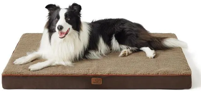 Main image of XL Dog Bed, Extra Large Pet Bed with Comfy Sherpa,44x32in Brown | Orthopedic Egg Crate Foam,Comfort Support Flat Rectangle Pet Mat,Non-Slip Bottom,Removable Cover,For Extra Pet Up to 80 lbs