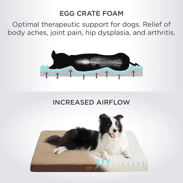 Alt view image 3 of 7 - XL Dog Bed, Extra Large Pet Bed with Comfy Sherpa,44x32in Brown | Orthopedic Egg Crate Foam,Comfort Support Flat Rectangle Pet Mat,Non-Slip Bottom,Removable Cover,For Extra Pet Up to 80 lbs