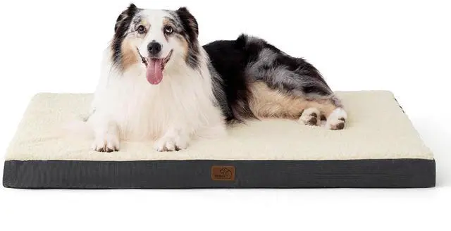 Main image of XL Dog Bed for Crate, Pet Bed with Washable Cover, 41x29 Inch Grey | Orthopedic Egg Crate Foam, Flat Rectangle Sherpa Mat, Non-Slip Bottom, Comfy Removable Cover, For Extra Large Pets 70 lbs