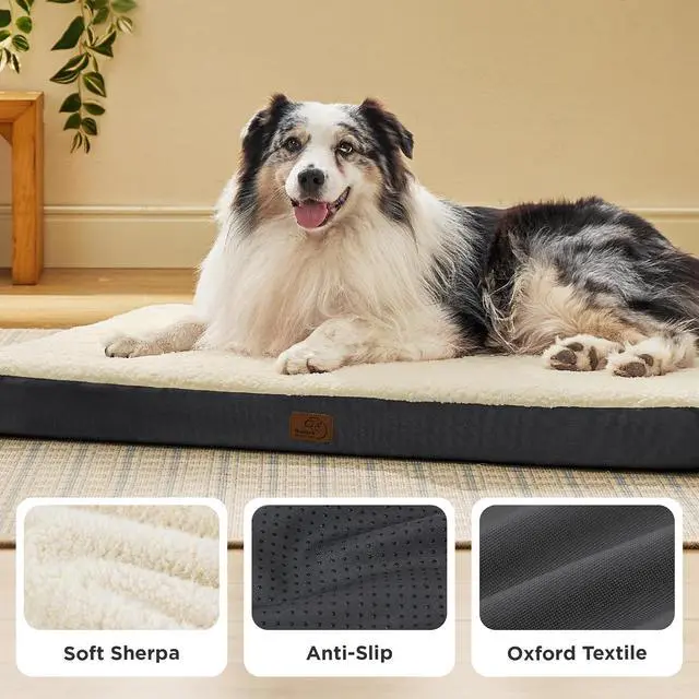 Alt view image 4 of 7 - XL Dog Bed for Crate, Pet Bed with Washable Cover, 41x29 Inch Grey | Orthopedic Egg Crate Foam, Flat Rectangle Sherpa Mat, Non-Slip Bottom, Comfy Removable Cover, For Extra Large Pets 70 lbs