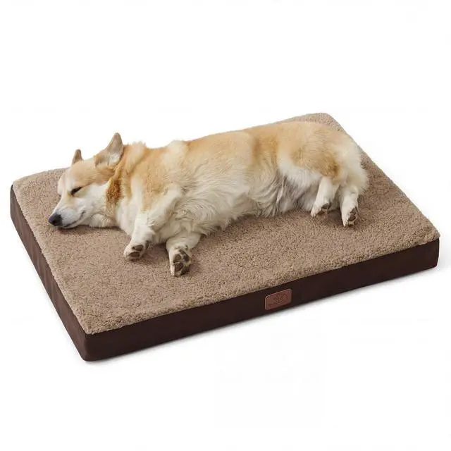 Main image of Washable Dog Crate Bed for Large Size with Comfy Sherpa,35x22 Brown | Orthopedic Egg Crate Foam,Comfort Support Flat Rectangle Pet Mat,Non-Slip Bottom,Removable Cover,For Large Breed Up to 40 lbs