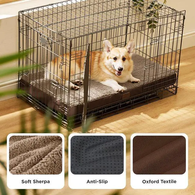 Alt view image 4 of 7 - Washable Dog Crate Bed for Large Size with Comfy Sherpa,35x22 Brown | Orthopedic Egg Crate Foam,Comfort Support Flat Rectangle Pet Mat,Non-Slip Bottom,Removable Cover,For Large Breed Up to 40 lbs