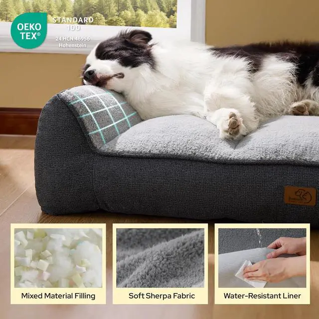 Alt view image 5 of 7 - SupportMax Extra Thick Orthopedic Dog Beds Large Sized Dog | 38" Premium Supportive Couch for Senior Dogs, Water-resistant Removable Washable Cover, Big Comfy Pet Sofa with Sherpa, Grey