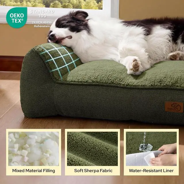 Alt view image 5 of 7 - SupportMax Extra Thick Orthopedic XL Dog Bed for Extra Large Dogs | 45" Premium Supportive Couch for Senior Dogs, Water-resistant Removable Washable Cover, Jumbo Pet Sofa with Sherpa,Dark Green