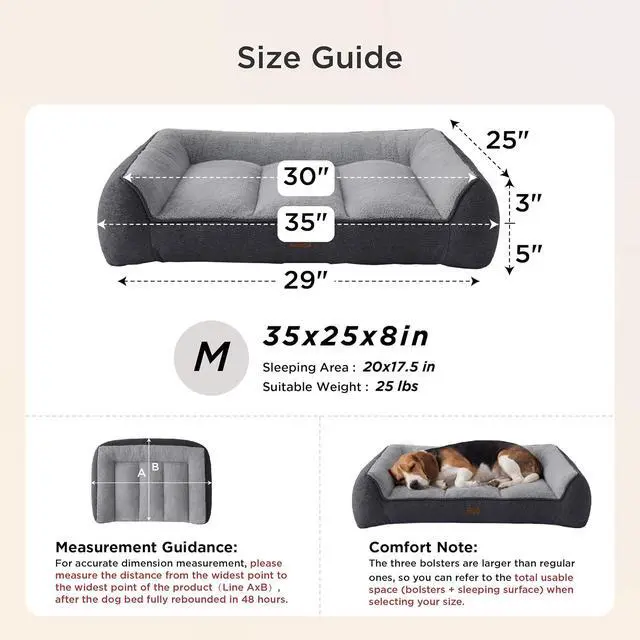 Alt view image 4 of 7 - SupportMax Extra Thick Orthopedic Dog Bed Medium Size Dog | 35" Premium Supportive Couch for Senior Dogs, Water-resistant Removable Washable Cover, Comfy Pet Sofa with Sherpa, Brown