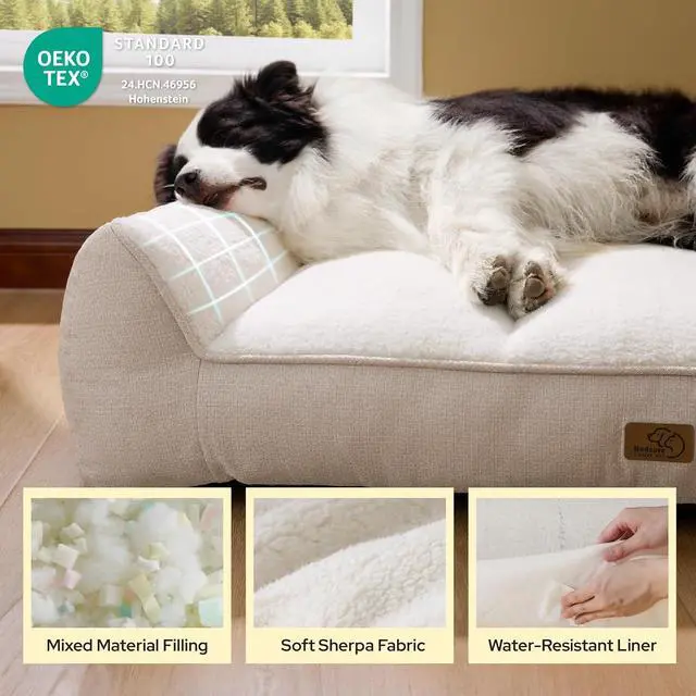 Alt view image 5 of 7 - SupportMax Extra Thick Orthopedic Dog Bed Medium Size Dog | 35" Premium Supportive Couch for Senior Dogs, Water-resistant Removable Washable Cover, Comfy Pet Sofa with Sherpa, Cream