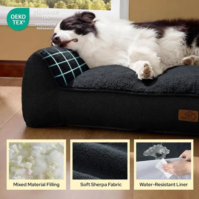 Alt view image 5 of 7 - SupportMax Extra Thick Orthopedic XL Dog Beds Large Sized Dog | 42" Premium Supportive Couch for Senior Dogs, Water-resistant Removable Washable Cover, Big Comfy Pet Sofa with Sherpa, Black