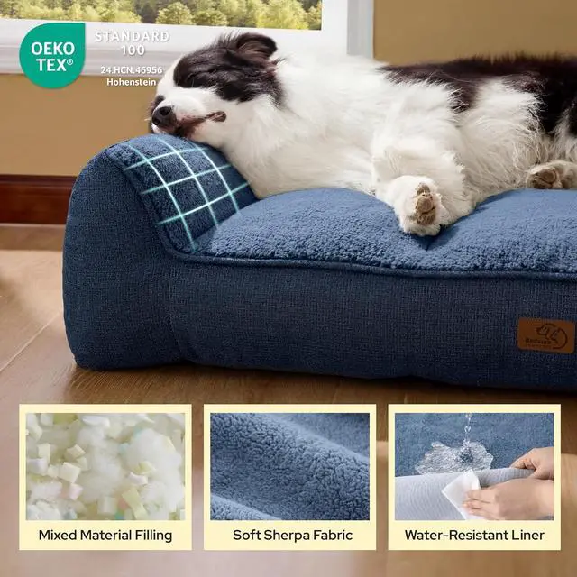 Alt view image 5 of 7 - SupportMax Extra Thick Orthopedic XL Dog Bed for Extra Large Dogs | 45" Premium Supportive Couch for Senior Dogs, Water-resistant Removable Washable Cover, Jumbo Pet Sofa with Sherpa,Night Blue