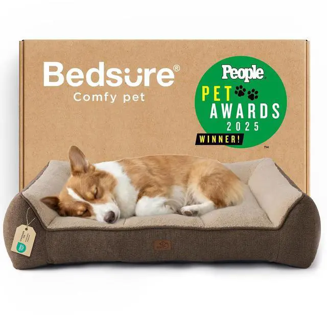 Main image of SupportMax Extra Thick Orthopedic Dog Bed Medium Size Dog | 35" Premium Supportive Couch for Senior Dogs, Water-resistant Removable Washable Cover, Comfy Pet Sofa with Sherpa, Brown
