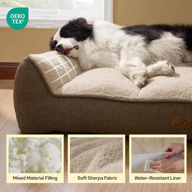 Alt view image 5 of 7 - SupportMax Extra Thick Orthopedic Dog Bed Medium Size Dog | 35" Premium Supportive Couch for Senior Dogs, Water-resistant Removable Washable Cover, Comfy Pet Sofa with Sherpa, Brown