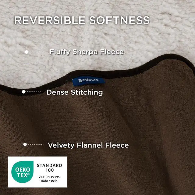 Alt view image 3 of 7 - Waterproof Blanket for Bed Soft Sherpa Fleece Throw,King 108"x86" | Plush Cozy Calming Reversible Dog Blankets for Large Senior Dogs,Warm Bed Couch Cover,Pet Furniture Protector,Brown