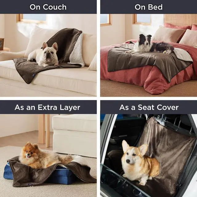 Alt view image 6 of 7 - Waterproof Blanket for Bed Soft Sherpa Fleece Throw,King 108"x86" | Plush Cozy Calming Reversible Dog Blankets for Large Senior Dogs,Warm Bed Couch Cover,Pet Furniture Protector,Brown