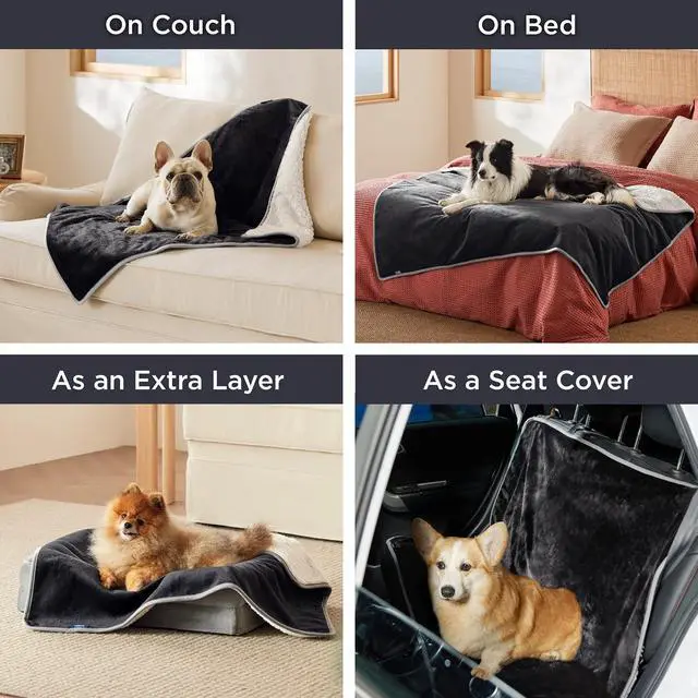 Alt view image 6 of 7 - Waterproof Blanket for Bed Soft Sherpa Fleece Throw,Queen 90x86 | Plush Cozy Calming Reversible Dog Blankets for Large Senior Dogs,Warm Bed Couch Cover,Pet Furniture Protector,Black