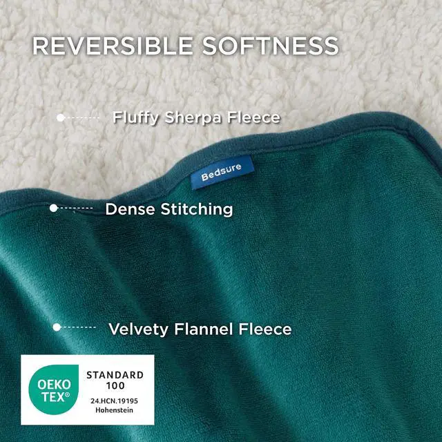 Alt view image 3 of 7 - Waterproof Blanket for Bed Soft Sherpa Fleece Throw,Queen 90x86 | Plush Cozy Calming Reversible Dog Blankets for Large Senior Dogs,Warm Bed Couch Cover,Pet Furniture Protector,Green