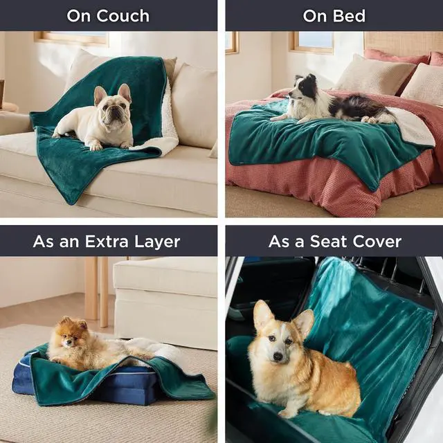 Alt view image 6 of 7 - Waterproof Blanket for Bed Soft Sherpa Fleece Throw,Queen 90x86 | Plush Cozy Calming Reversible Dog Blankets for Large Senior Dogs,Warm Bed Couch Cover,Pet Furniture Protector,Green