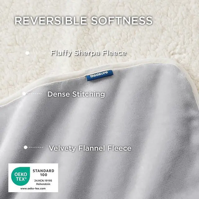 Alt view image 3 of 7 - Waterproof Blanket for Bed Soft Sherpa Fleece Throw,King 108"x86" | Plush Cozy Calming Reversible Dog Blankets for Large Senior Dogs,Warm Bed Couch Cover,Pet Furniture Protector,Light Grey